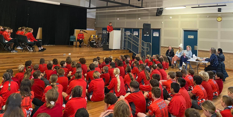 Students participating in Spelling Bee final